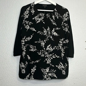 J Jill Wearever Collection 3/4 Sleeves Black Floral Womens Top Size XS NWT